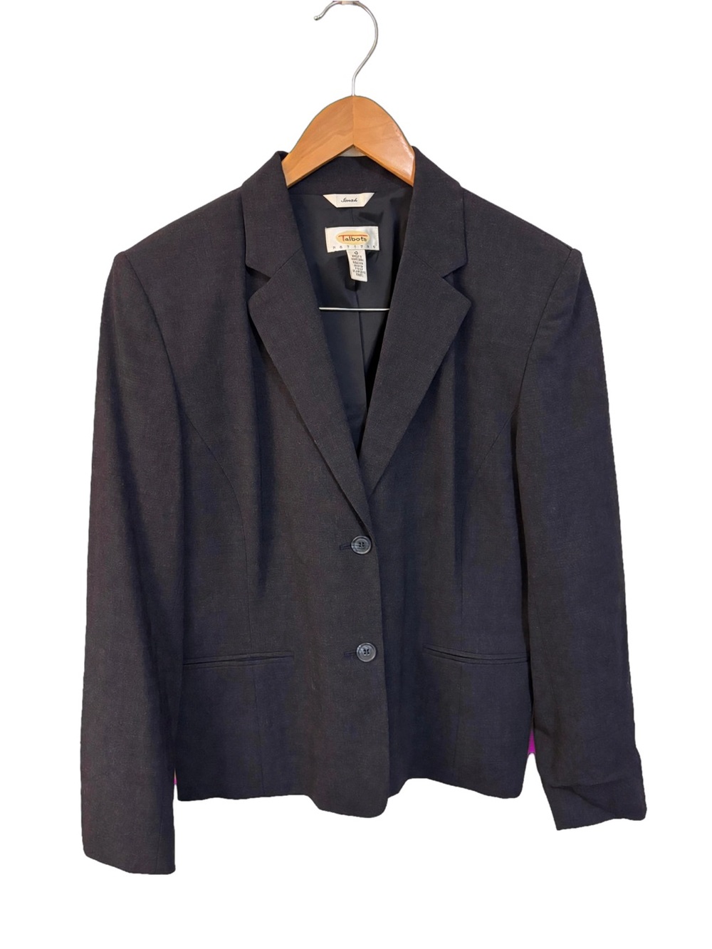 Talbots Petites Blazer 10 Wool Stretch Navy Charcoal Work Suit Jacket